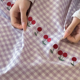 【樱桃可露莉】紫色格子系 色织水洗棉甜美风纯棉四件套 床单床笠