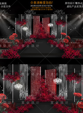 T30红黑秀场红色玫瑰花婚礼宴会设计素材PSD分层文件婚庆布置素材