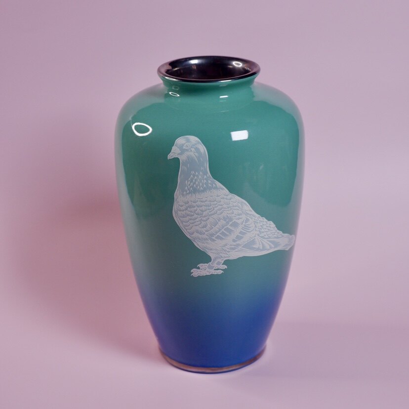 日本中古稀有款 | 七宝烧和平鸽花瓶花器 孤品