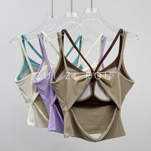 跑步运动文胸女背心式健身美背吊带带胸垫普拉提训练服瑜伽上衣