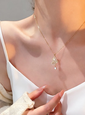 蝶舞流光～温柔风蝴蝶项链 超仙水滴锆石锁骨链 小众精致通勤颈链