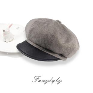 复古拼接八角帽女简约百搭韩版时尚大头围显脸小前进帽