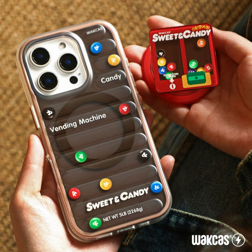 糖果贩卖机iPhone17手机壳磁吸个性条纹趣味适用苹果16promax磁吸支架壳新款防摔苹果15promax潮流小众原创14