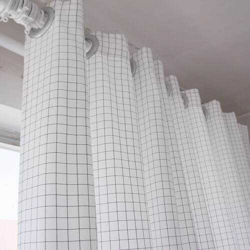 黑白绿格半遮光帘透光不透人