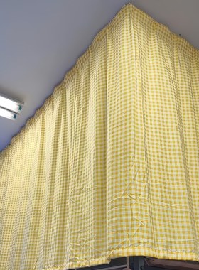 床帘可定制挂钩打孔款窗帘清新绿格温馨黄格半遮光帘经济出租屋帘