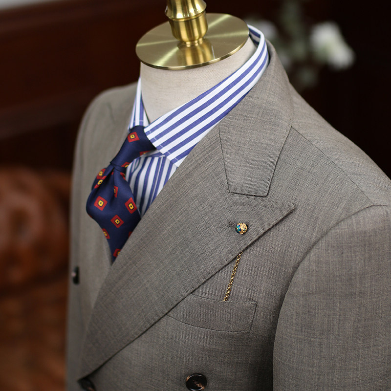 ISIRHONOUR ITALIAN LIGHT COFFEE COLOR DOUBLE-BREASTED LAPEL LAPEL SLIM-FIT SUIT SUIT BRITISH RETRO SUIT MENS FASHION