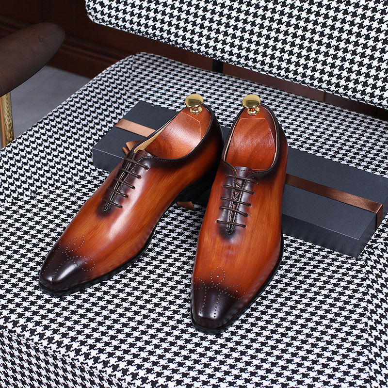ISIRHONOUR ITALIAN STYLE CARVED HAND-BRUSHED TOP LAYER COWHIDE SHOES FOR MEN