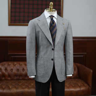 IsirHonour意式老钱风高定精纺羊毛亲王格绅士西装男复古格纹西服