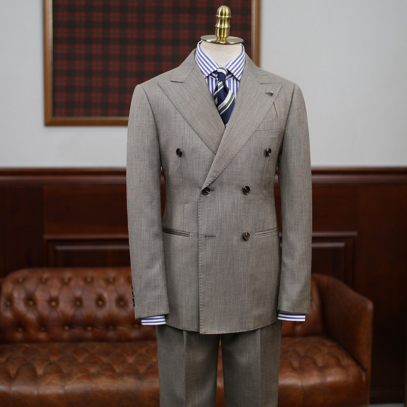 ISIRHONOUR ITALIAN LIGHT COFFEE COLOR DOUBLE-BREASTED LAPEL LAPEL SLIM-FIT SUIT SUIT BRITISH RETRO SUIT MENS FASHION