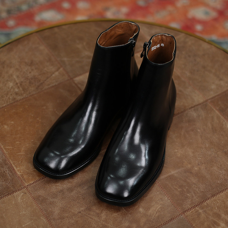 IsirHonour秋冬黑色方头高街韩版复古头层牛皮拉链切尔西靴男皮鞋,流行男鞋,切尔西靴,淘宝优惠券,粉丝福利购,淘宝优惠卷