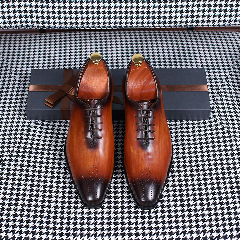 ISIRHONOUR ITALIAN STYLE CARVED HAND-BRUSHED TOP LAYER COWHIDE SHOES FOR MEN