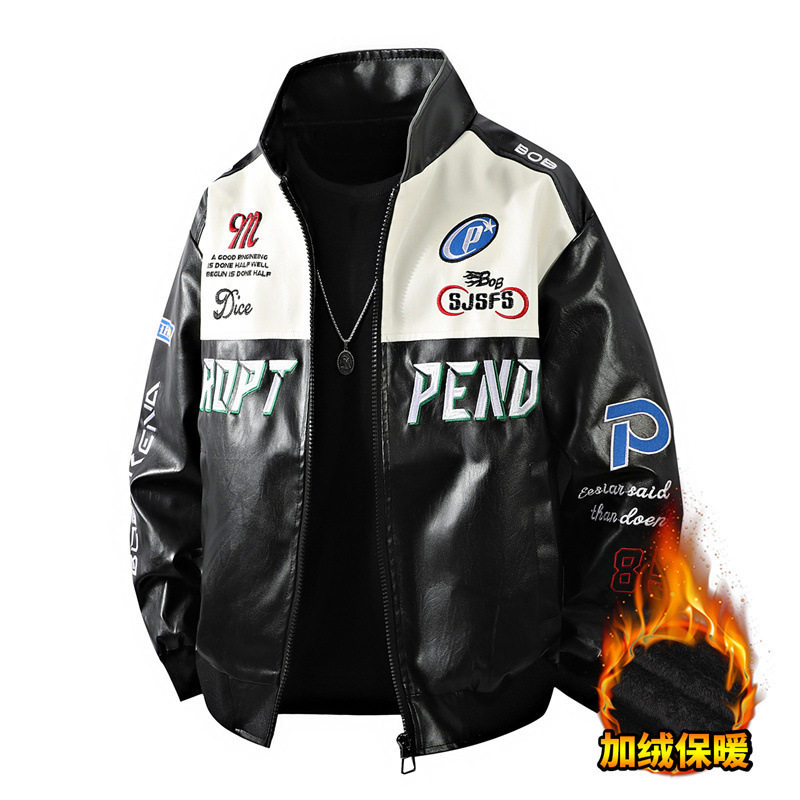 秋冬季新款机车服男生PU皮刺绣夹克