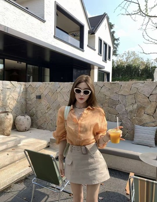 MIDO家 2026夏季新款韩版时尚百搭宽松显瘦防晒设计感小众V领衬衫