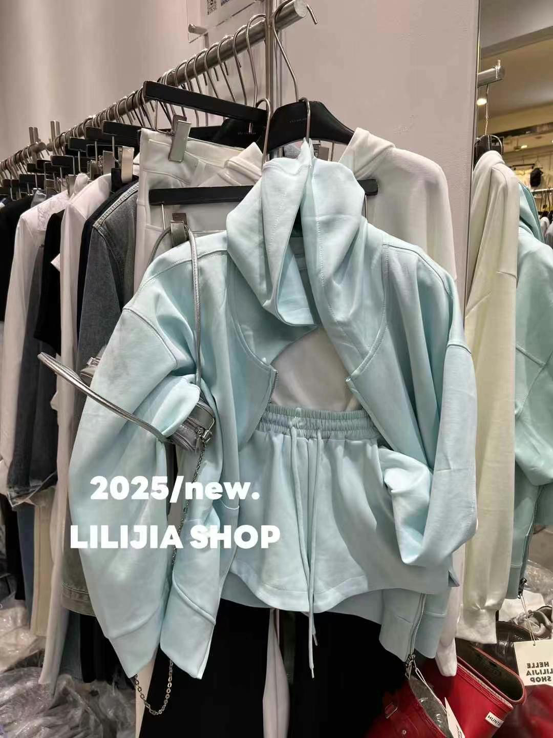 MIDO家 2025早春新款韩版宽松休闲百搭连帽卫衣+高腰显瘦短裤套装