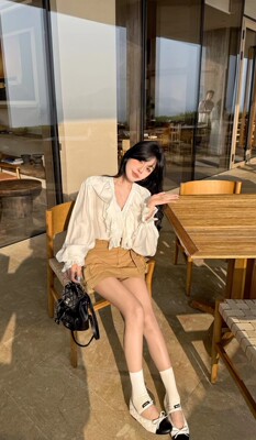 MIDO家 2026春季新款法式浪漫蕾丝拼接荷叶边飘逸灯笼袖衬衫上衣