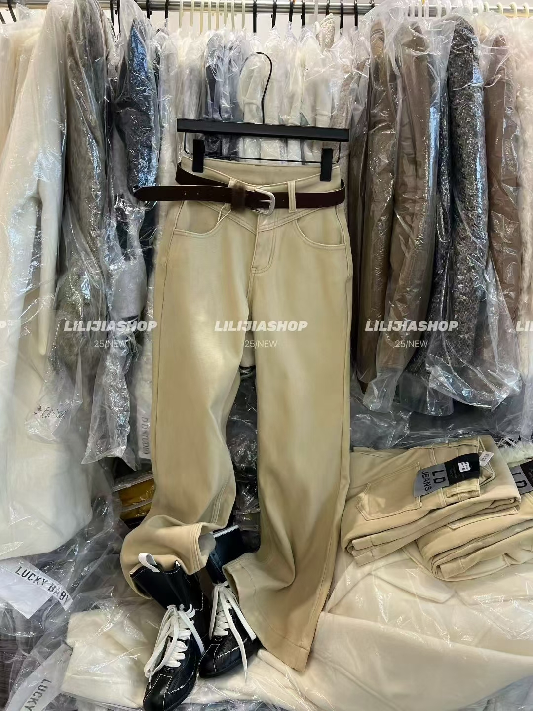 MIDO家 2025秋冬韩版时尚百搭宽松显瘦高腰直筒加绒阔腿牛仔裤女