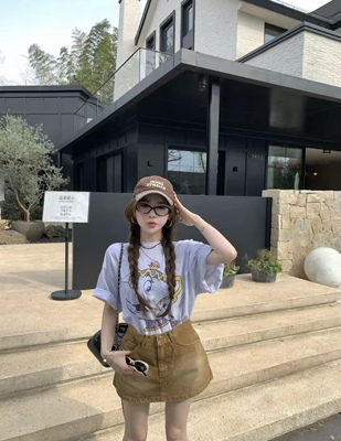 MIDO家 韩国东大门2026夏款宽松圆领卡通印花短袖百搭T恤