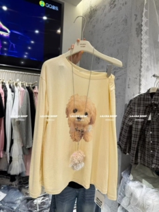 韩系慵懒减龄小狗印花长袖 新款 t恤女上衣配挂件 2026年春季 MIDO家