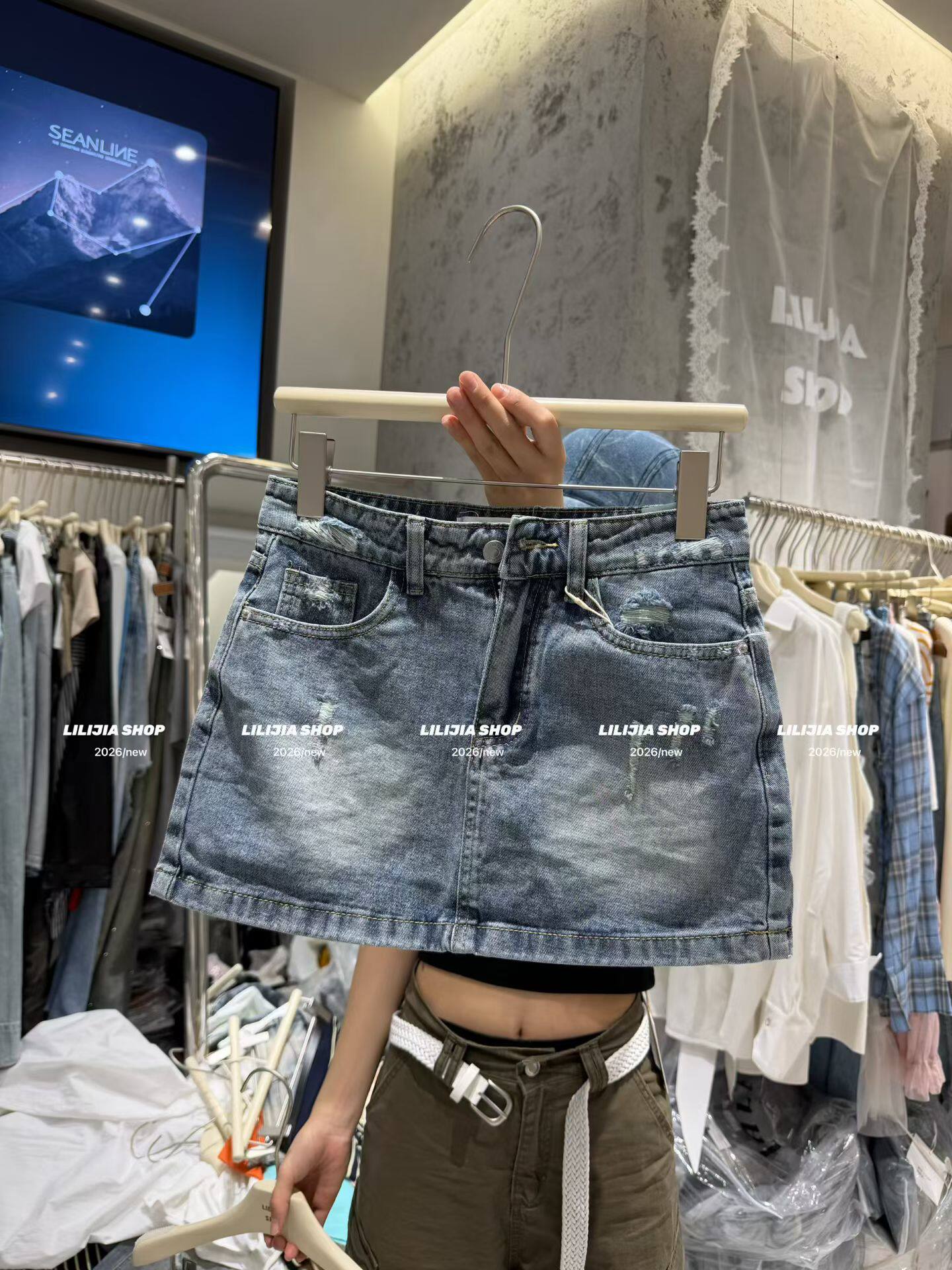 MIDO家 2026新款韩版时尚百搭显瘦磨破牛仔半身裙女辣妹短裙裙裤