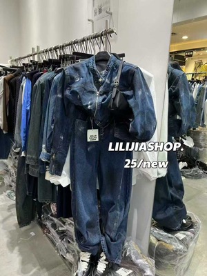 MIDO家 2025秋韩版时尚百搭涂鸦宽松牛仔外套女牛仔阔腿裤套装