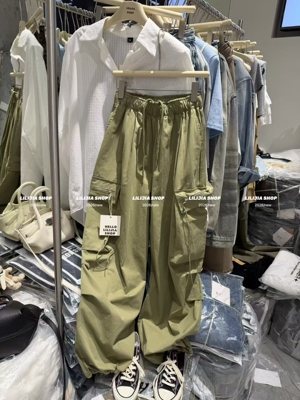 MIDO家 2026新款韩版时尚百搭显瘦松紧腰抽绳拉链口袋休闲工装裤