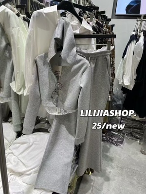 MIDO家 2025秋季新款韩版时尚蕾丝假两件连帽卫衣女休闲裤套装