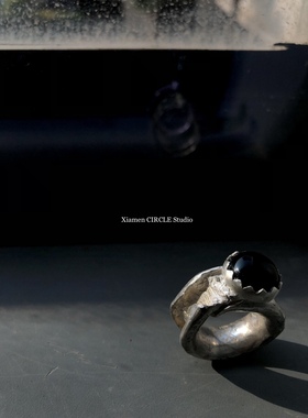 黑玛瑙戒指小众首饰定制原创设计婚戒定制情侣戒指先锋工匠银饰