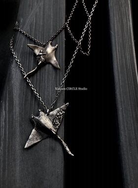 暗黑高街风设计款肌理银饰项链