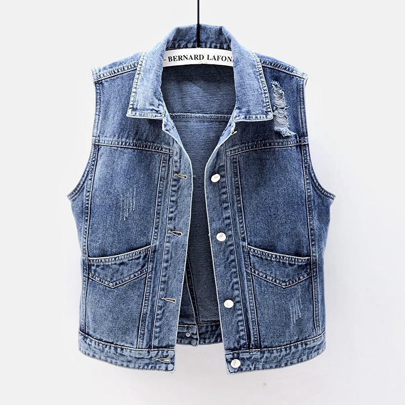 牛仔马甲女短款2025春夏新款水洗破洞无袖夹克后开叉大口袋上衣潮,女装/女士精品,马夹,淘宝优惠券,粉丝福利购,淘宝优惠卷