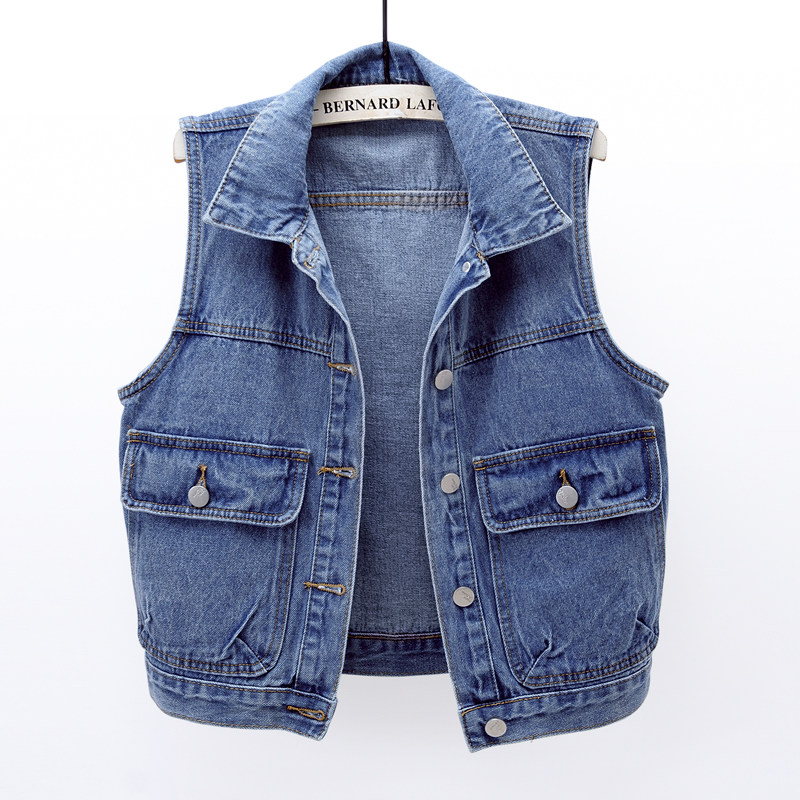 2024春秋新款牛仔马甲女短款百搭大口袋翻领无袖夹克马夹显瘦上衣,女装/女士精品,马夹,淘宝优惠券,粉丝福利购,淘宝优惠卷