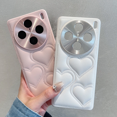 适用vivox200promini新款手机壳小香风爱心皮质X200S金属镜头全包保护高级感VIVOX100ultra奢华女款全包防摔