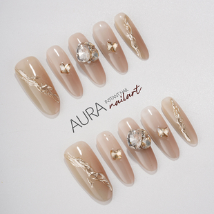 高级感奶茶色纯欲风 纯手工穿戴甲2025中长款 AuraNail 纯欲冰茶