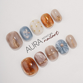 纯手工穿戴甲2026短款 AuraNail 暖阳 高级感秋冬琥珀色温柔显白