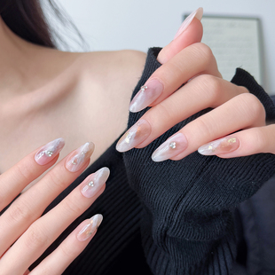 高级感秋冬渐变晕染 纯手工穿戴甲2025中长款 AuraNail 雾珀微光