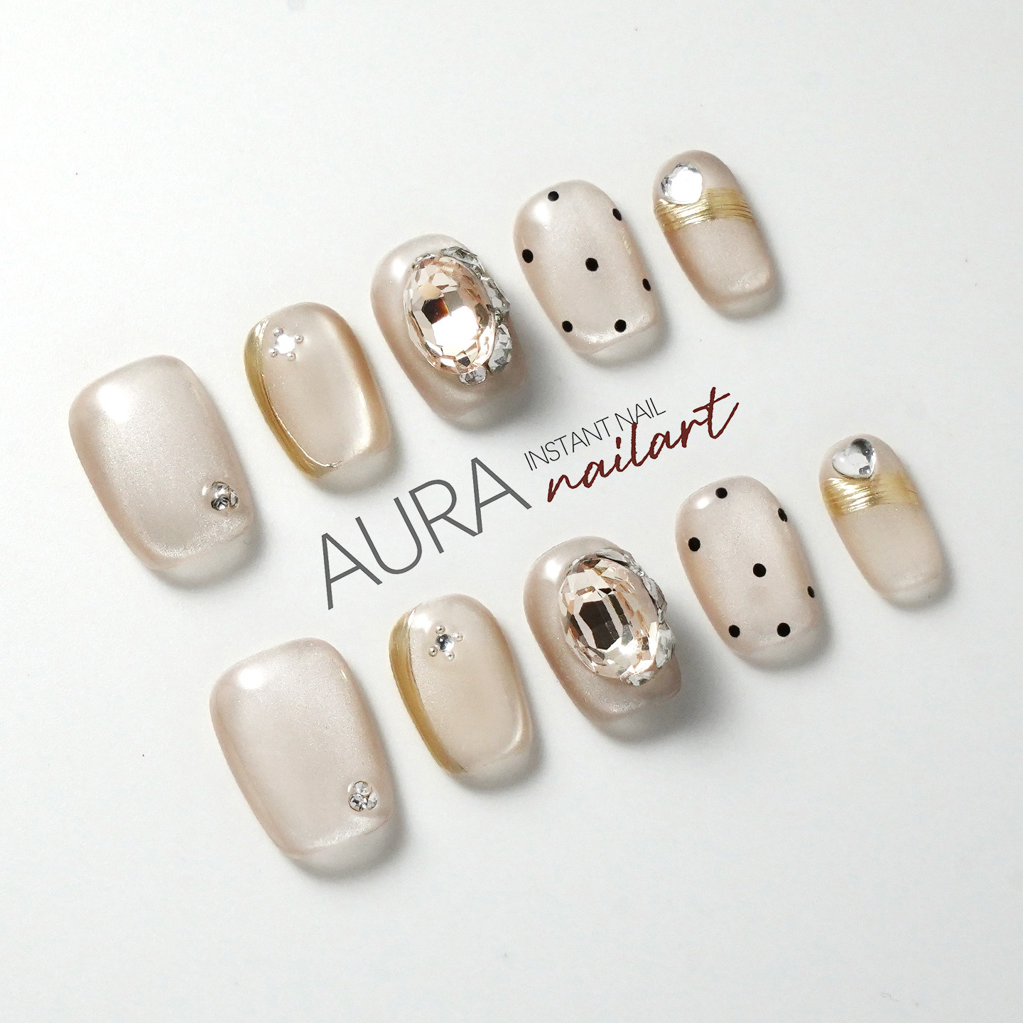 AuraNail【天鹅湖】纯手工穿戴甲2026新款猫眼波点闪钻短款高级感,彩妆/香水/美妆工具,穿戴甲/甲片,淘宝优惠券,粉丝福利购,淘宝优惠卷