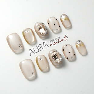 AuraNail【天鹅湖】纯手工穿戴甲2026新款猫眼波点闪钻短款高级感