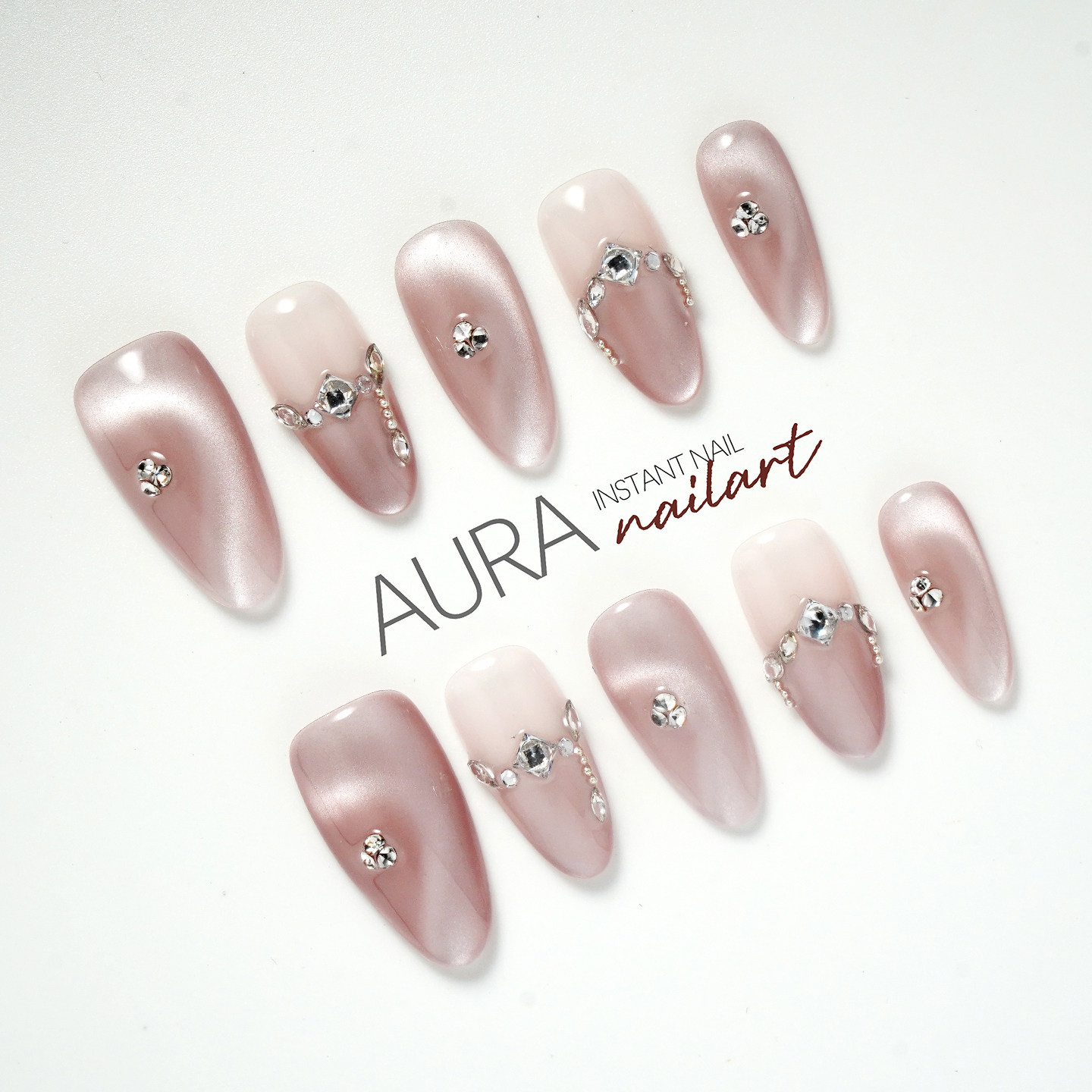 AuraNail【白桃初酿】纯手工穿戴甲中长款高级感碎钻清透细闪猫眼,彩妆/香水/美妆工具,穿戴甲/甲片,淘宝优惠券,粉丝福利购,淘宝优惠卷