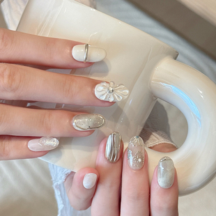 高级感清透立体花美甲 纯手工穿戴甲2025中长款 AuraNail 双生花