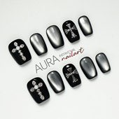 纯手工穿戴甲2026短款 AuraNail 鎏光戒律 猫眼哥特暗黑气质美甲