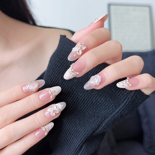 高级小香风猫眼美甲 纯手工穿戴甲2025中长款 AuraNail 奶油小香