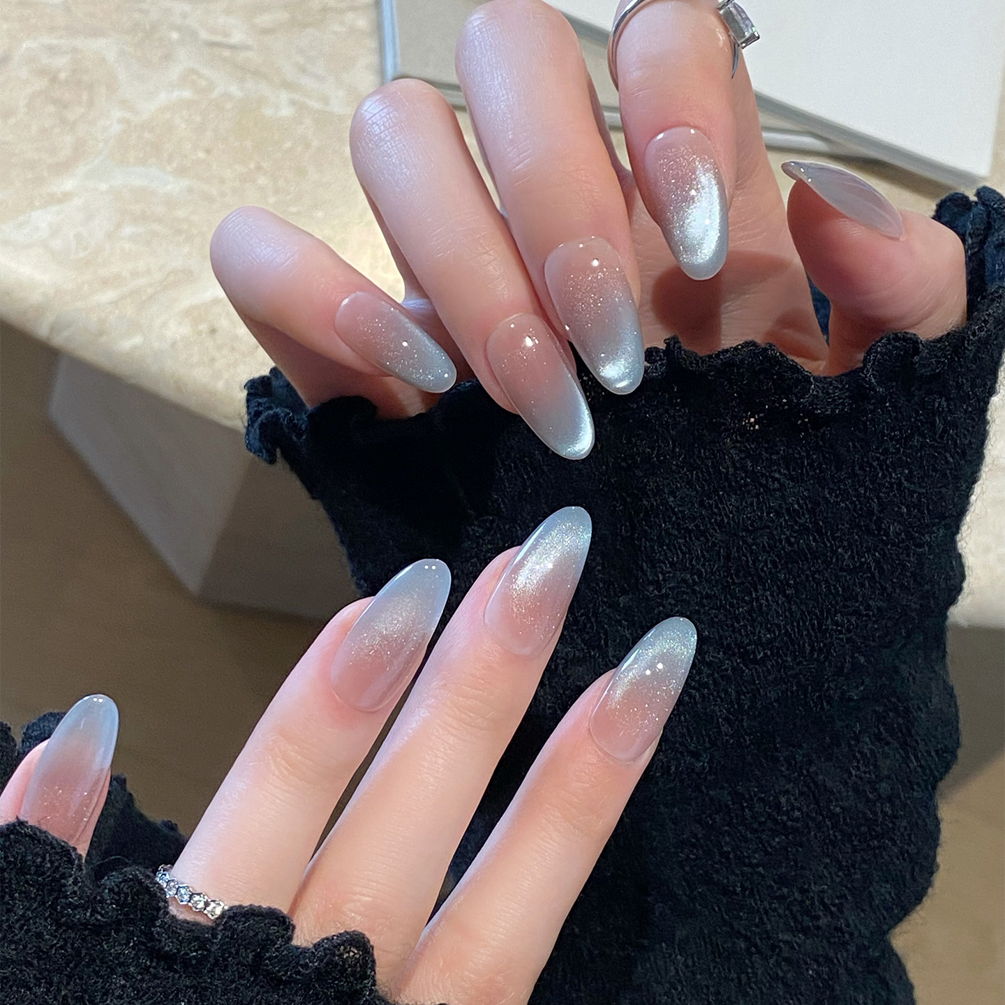 AuraNail纯手工穿戴甲渐变猫眼