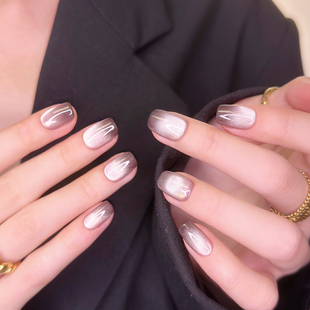 高级感银灰渐变猫眼 纯手工穿戴甲2025秋冬短款 AuraNail 冰摩卡