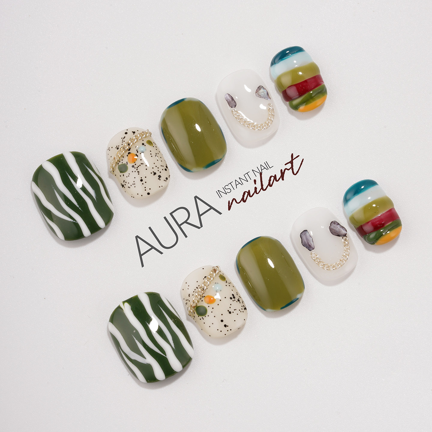 AuraNail【牛油果绿】纯手工穿戴甲2026短款个性小众彩虹牛油果绿,彩妆/香水/美妆工具,穿戴甲/甲片,淘宝优惠券,粉丝福利购,淘宝优惠卷