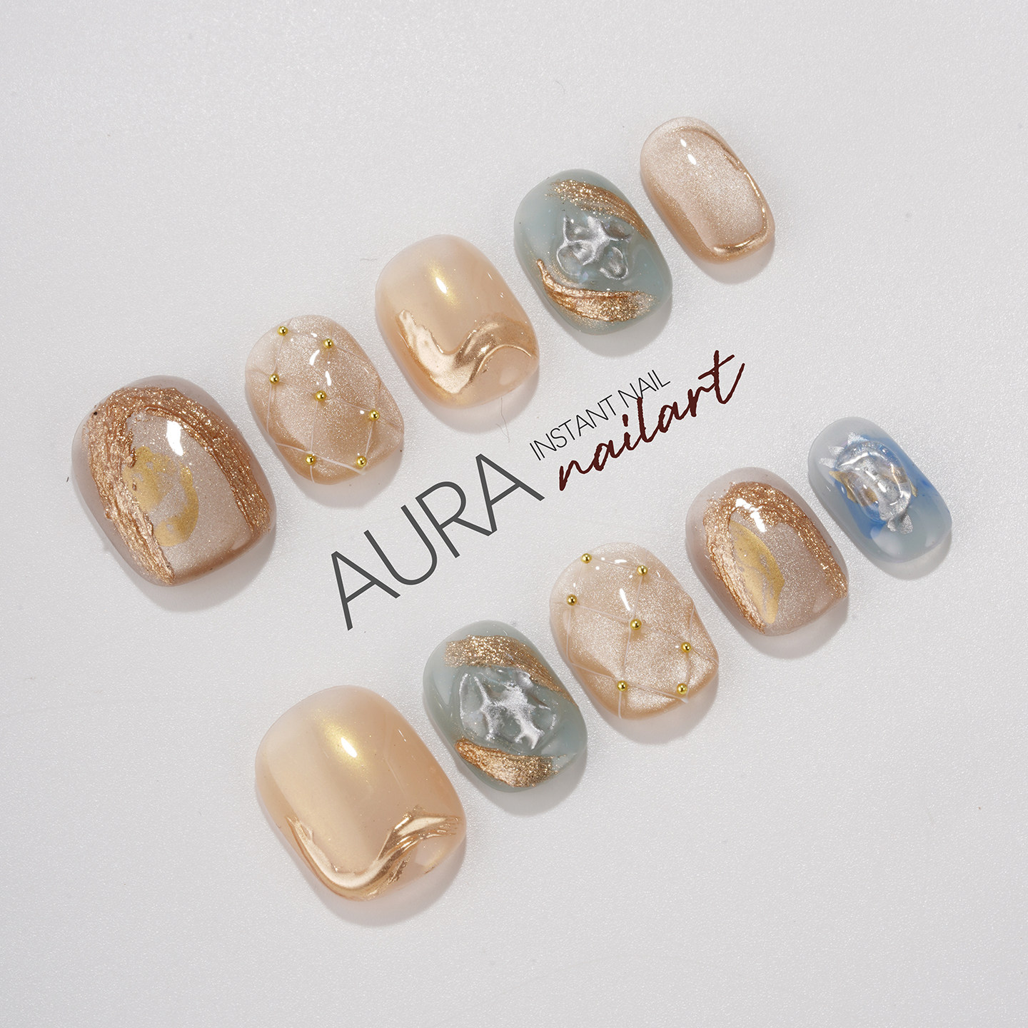 AuraNail【星落】纯手工穿戴甲2026短款高级感浮雕鎏金猫眼显白,彩妆/香水/美妆工具,穿戴甲/甲片,淘宝优惠券,粉丝福利购,淘宝优惠卷