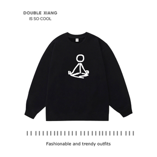 趣味悟道打坐印花衣服男静坐冥想圆领长袖卫衣加绒加厚套头无帽衫