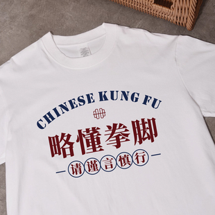 略懂拳脚衣服 搞笑文字印花T恤功夫短袖国潮梗图打工人体恤衫大码