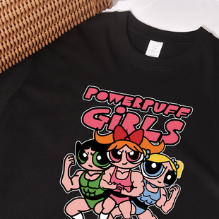 秀肌肉小女警】趣味搞笑美少女壮士t恤短袖 纯棉运动健身衣服大码