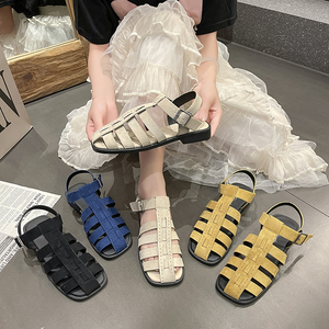 韩版编织罗马包头凉鞋