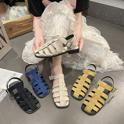 韩版编织罗马包头凉鞋