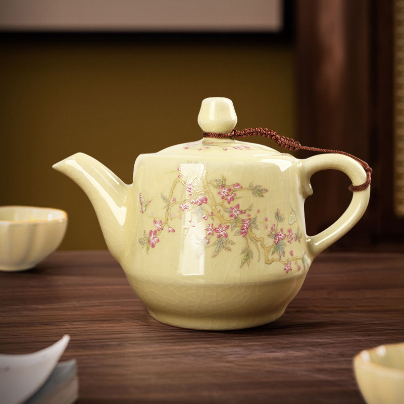 汝窑茶壶家用泡茶壶单壶功夫茶具套装陶瓷开片大容量茶壶茶具